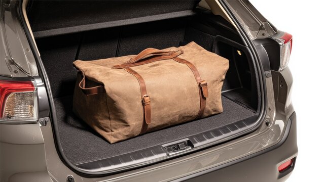 Stylish travel bag in car trunk perfect for weekend getaways