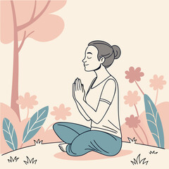 A woman meditating in a serene garden, finding peace and tranquility outdoors