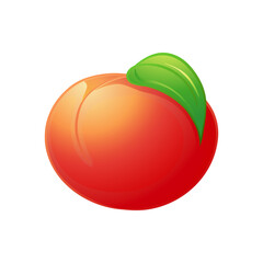 A vibrant juicy ripe peach with a green leaf isolated on a black background perfect for design
