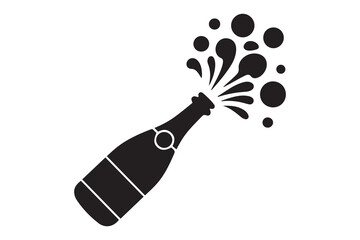 Champagne bottle explosion sign simple icon. Vector Black silhouettes. with white background