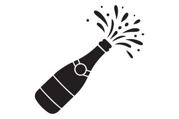 Champagne bottle explosion sign simple icon. Vector Black silhouettes. with white background