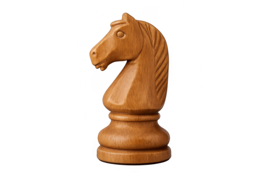 Wooden chess knight piece for strategy, competition, and intellectual game concepts