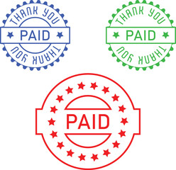 Paid Sign Word Text Rubber Stamp Grunge Effect Vector Illustration, Grunge rubber stamp with the text Paid and Thank you, Distressed red paid stamp isolated on transparent background. Paid Logo Icon