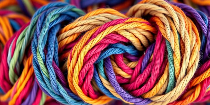 Vibrant yarn twisted into multicolored stripes,   abstract background,  stripes