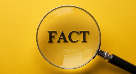 Magnifying Glass Revealing the Word Fact on a Yellow Background Showing the Importance of Truth and Verification