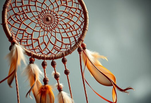 Intricate woven dreamcatcher with feathers and beads, bohemian style,  handmade,  handmade craft