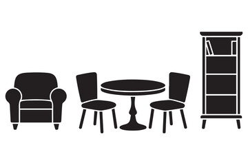Fototapeta premium Set of home furniture silhouettes vector isolated. Vector Black silhouettes. with white background