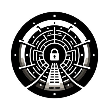 Futuristic VPN tunnel vector in sleek dark style showcasing modern technology, innovation, and digital connectivity concept on transparent background