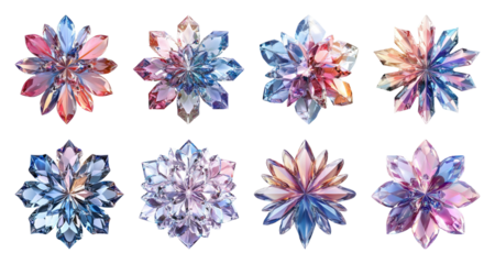 PNG Colorful geometric crystal flowers, element set on transparent background