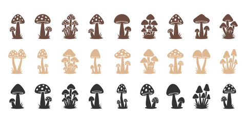 Minimal mushroom silhouette icons