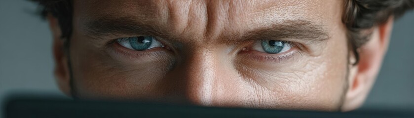 Obraz premium Woman intensely focused on screen.