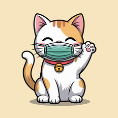 Obraz premium A playful illustration of a cheerful cat wearing a mask, conveying a sense of joy and care, highlighting the playful interaction between pets and health measures.