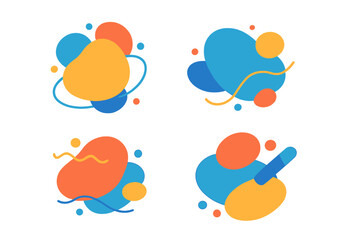 Abstract colorful vector background set with organic shapes and fluid lines, modern artistic design elements in blue, orange, and yellow on white transparent background for versatile graphic projects