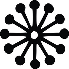 Abstract radial starburst symbol with central circle and outer dots represents energy or connection
