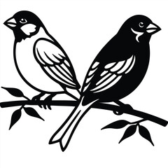 Two birds perched on a branch silhouette