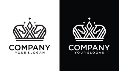 Obraz premium creative black and white simple vector flat art logo of two chess knights and castle tower behind them