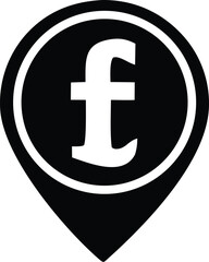 Pound sterling currency symbol location pin icon for financial geographic data and commerce concepts
