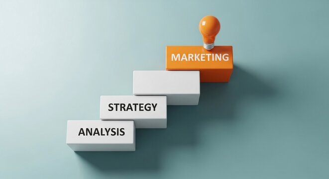 Visualizing the Marketing Strategy Development Process Through Stages of Growth and Innovation on a Blue Background - Powered by Adobe