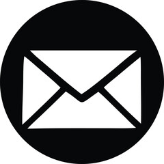 Simple black and white email envelope icon within a circle symbolizing communication and messaging services