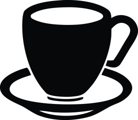 Classic black and white coffee cup and saucer silhouette icon for your next beverage design project