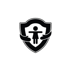 Child protection, child safety and security concept shield with child and hands vector illustration of protecting children