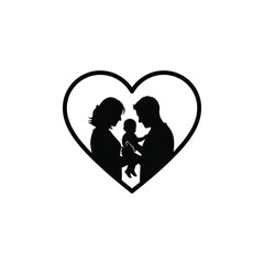 Family love silhouette of parents with baby in heart shape, happy family concept vector illustration of family