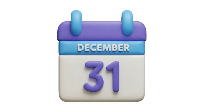 3D Calendar Icon Showing December 31st End of Year Celebration.