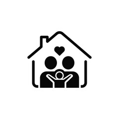 Parenting icon showing a family inside a house with a heart