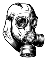 Military Gas Mask Detailed Vintage Black and White Outline Line Art Drawing Etching Illustration