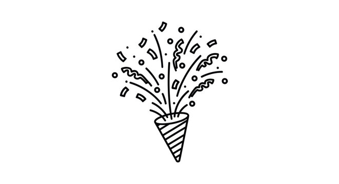 Hand-drawn illustration of a party popper exploding with confetti.