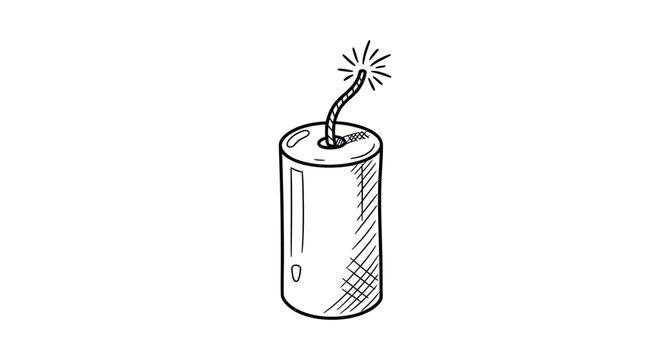 Hand-drawn Dynamite Stick with Lit Fuse Ready to Explode.
