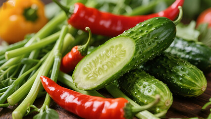 cucumber with a red chili on a white background 
