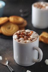 A mug with hot chocolate with marshmallow	