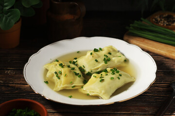 German Swabian dish - Maultaschen in broth