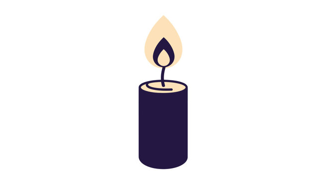 A single lit dark purple candle with a bright orange and yellow flame.
