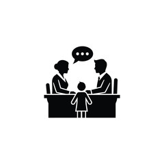 Family meeting with teacher silhouette parent parent-teacher conference vector illustration
