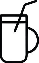 Simple line art icon of a tall glass filled with liquid and a straw showing refreshment and beverages