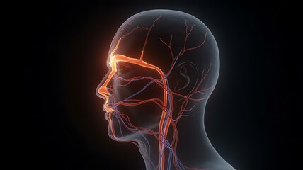 Human Head with Glowing Arteries and Veins