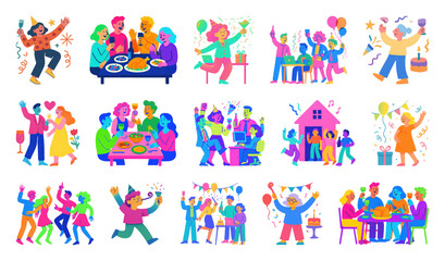 Obraz premium PNG Colorful joyful illustrations celebrating togetherness, element set on transparent background