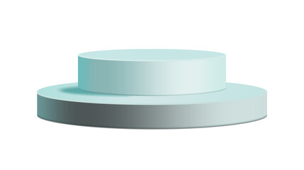 Minimal 3D podium pedestal in soft cyan. Empty round product display platform with subtle studio shadow. Sleek mockup stage for cosmetics, tech and branding presentations.