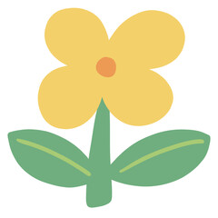 Cute flat flower illustration, yellow blossom PNG