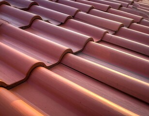 Roof tiles reflecting the warm glow of sunset in a peaceful neighborhood