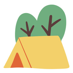 Cute camping tent with tree cartoon PNG