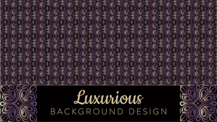 Luxurious Ornamental Seamless Pattern Background with Elegant Scrollwork. Premium dark maroon and purple texture with a decorative gold-toned footer. Ideal for wedding invitations, certificates.