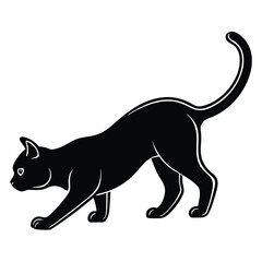 Black cat silhouette in a stalking position