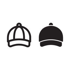 Fototapeta premium Two baseball cap icons one outline one solid silhouette for fashion and sports wear