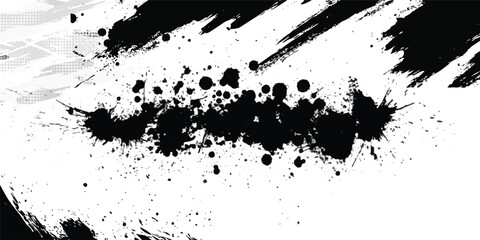 Abstract black ink splatter grunge texture design on isolated on white background