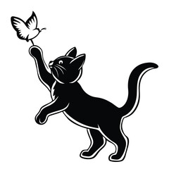 Cartoon black cat playing with a butterfly