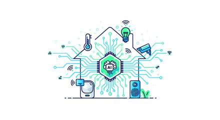 Smart Home Technology with AI Central Hub and Connected Devices. © kopi