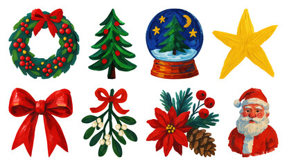 PNG Festive Christmas holiday icons collection, element set on transparent background